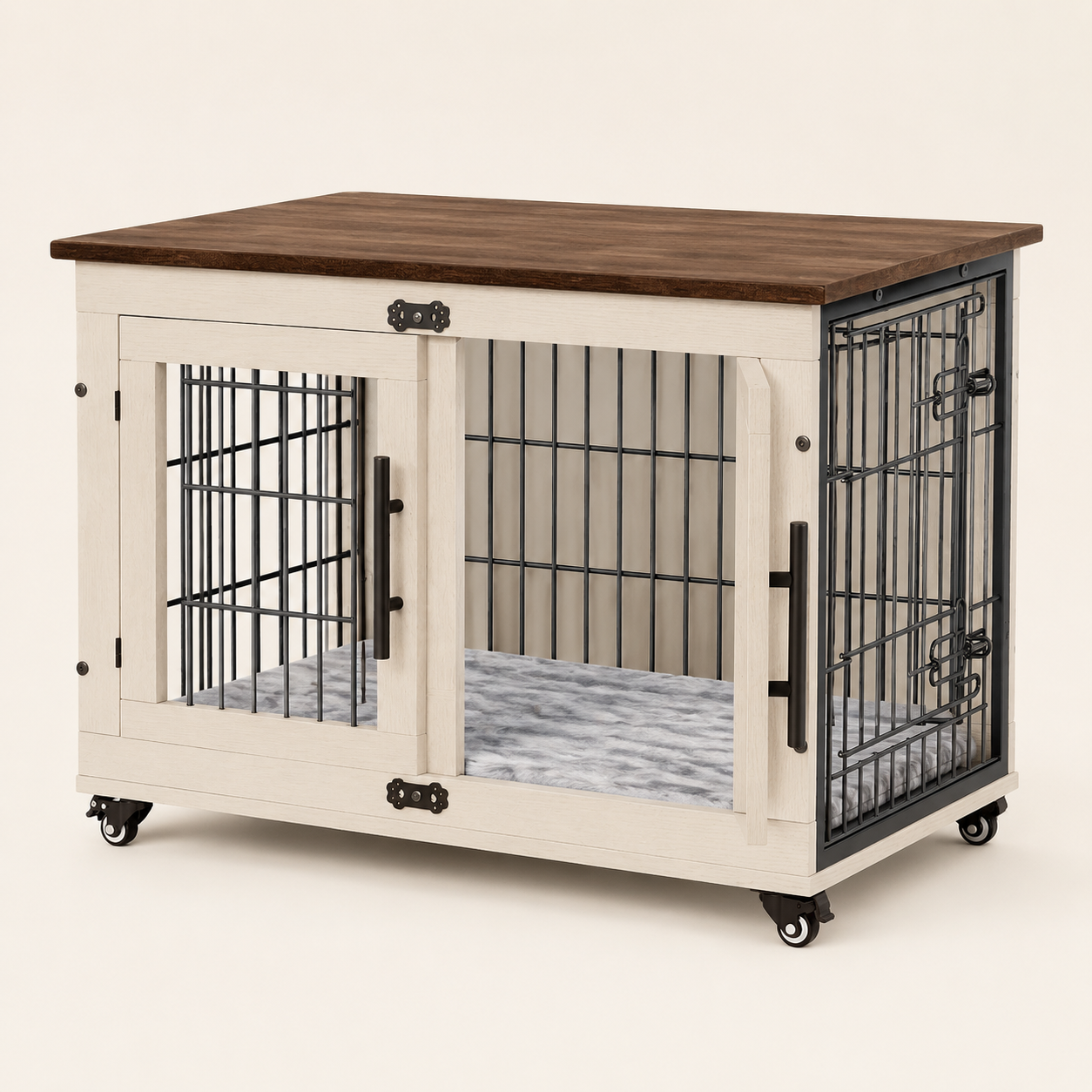 Dog crate, double doors, with storage space on top