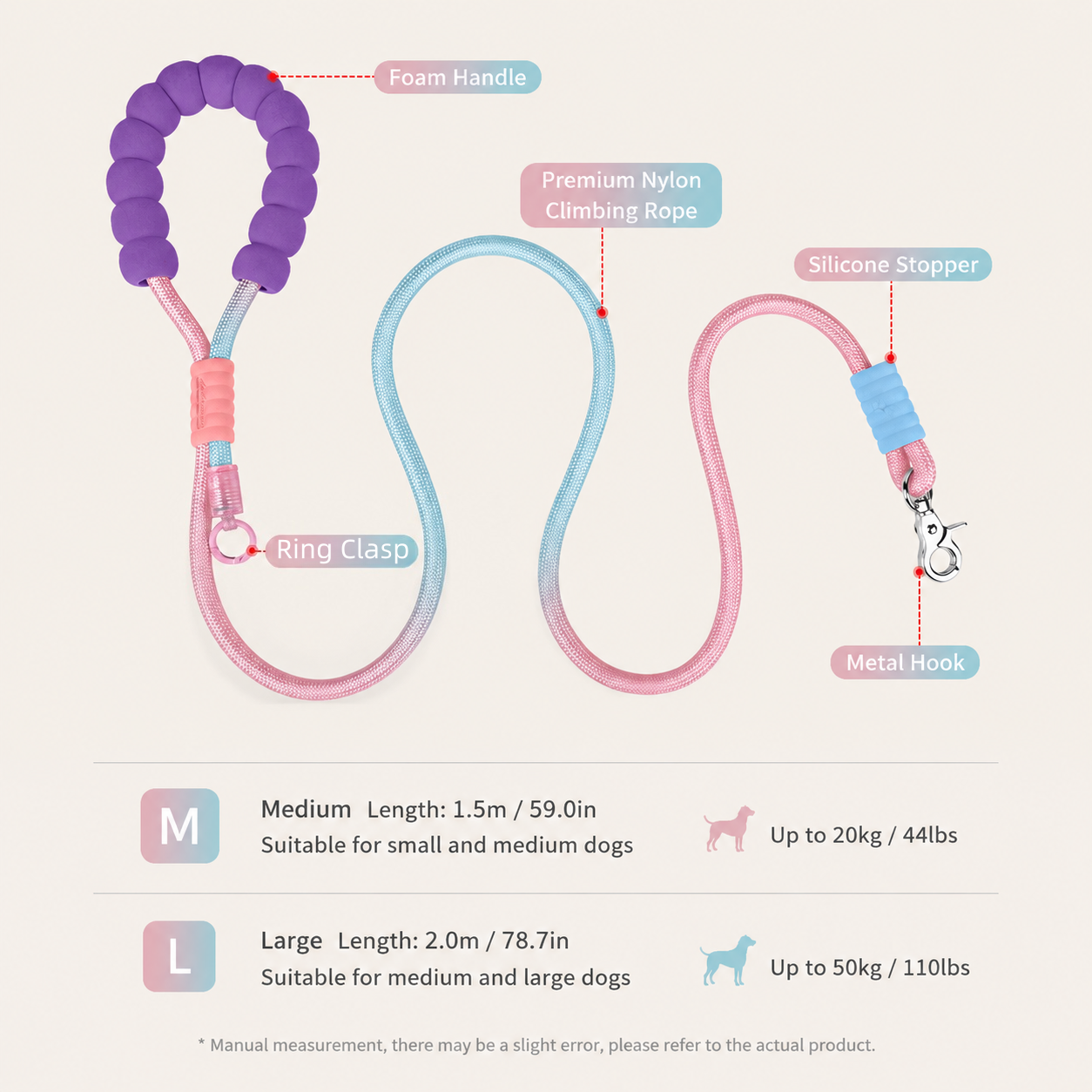 Dopamine-Style Dog Leash, Explosion-Proof Pet Leash, Fashionable Dog Leash