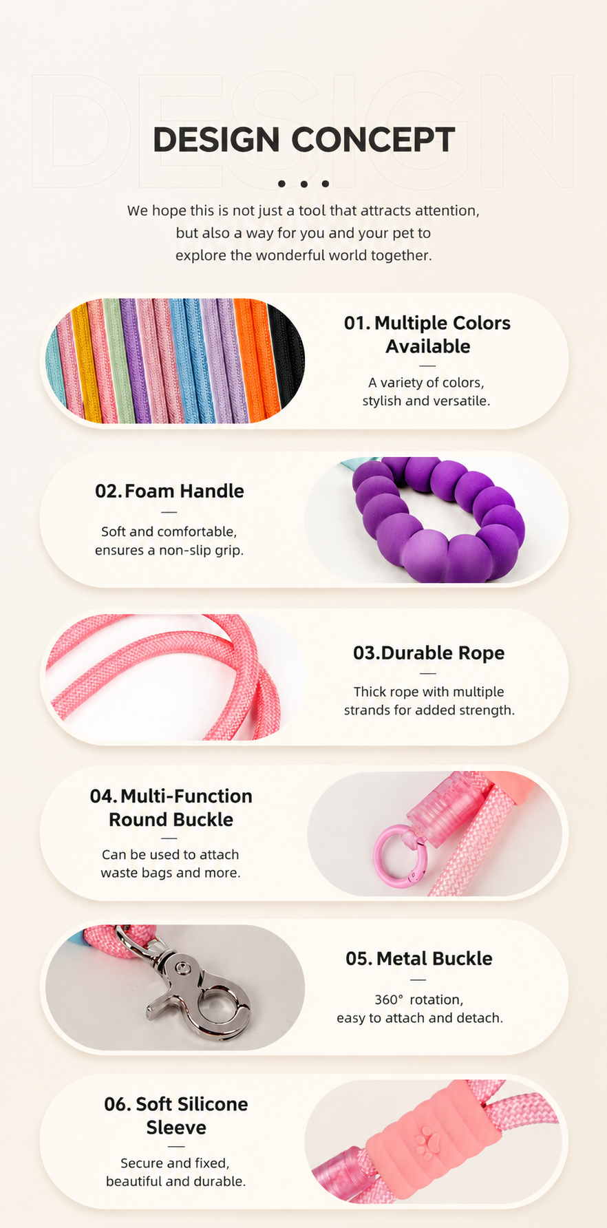 Dopamine-Style Dog Leash, Explosion-Proof Pet Leash, Fashionable Dog Leash