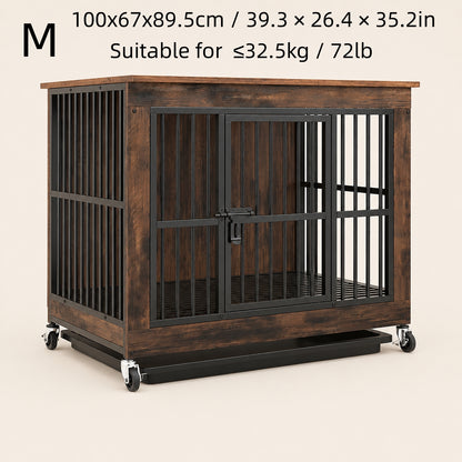 Wooden dog crate with a storage shelf on top and a litter tray