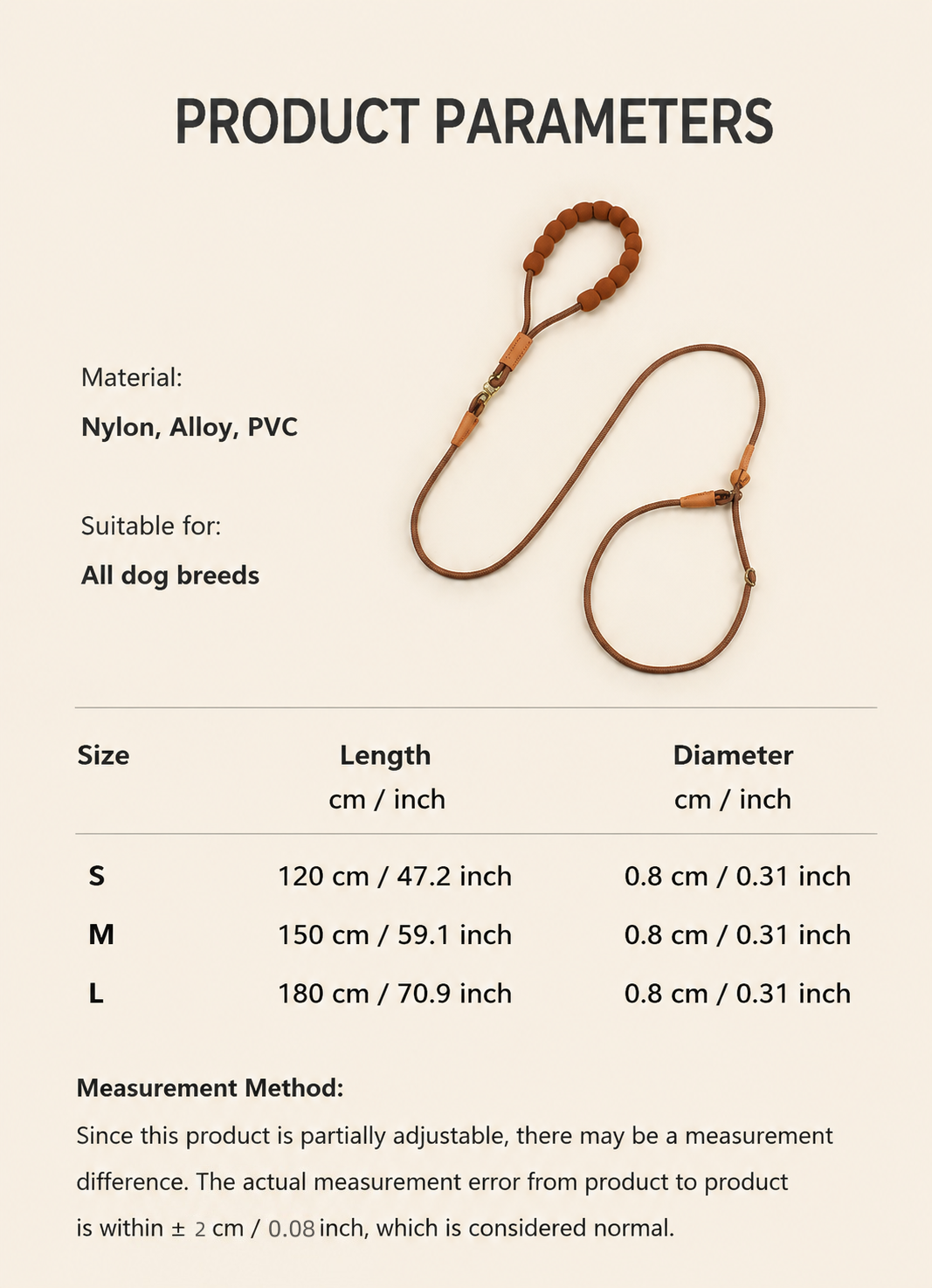 Competition-grade P-chains, P-leashes, dog leashes, nylon leashes, anti-snap leashes