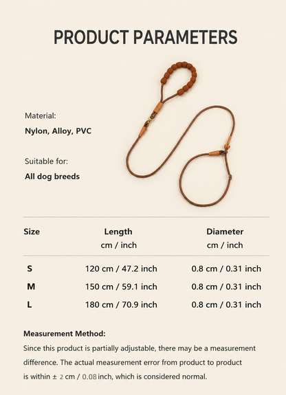 Competition-grade P-chains, P-leashes, dog leashes, nylon leashes, anti-snap leashes