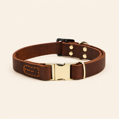 Cowhide Leather Dog Collar – Vintage Look, for All Breeds of Dogs.