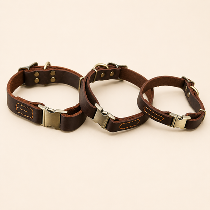 Cowhide Leather Dog Collar – Vintage Look, for All Breeds of Dogs.