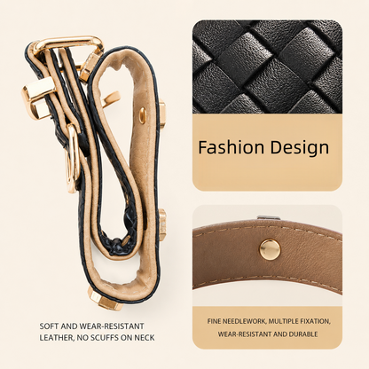 PU leather collar and leash, braided with rhinestone accents