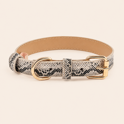 PU Leather Pet Collar, Leopard/Snake Print Design