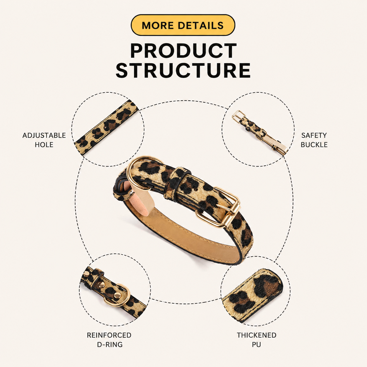 PU Leather Pet Collar, Leopard/Snake Print Design