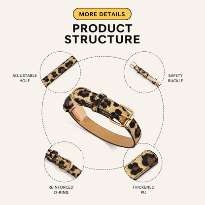 PU Leather Pet Collar, Leopard/Snake Print Design