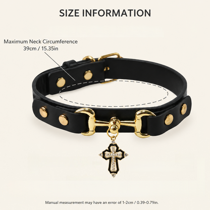 Gothic Cross Dog Collar – Black Leather Pendant Necklace for Small Medium Dogs, Religious Christian Pet Supplies，Punk Rock Dog Collar