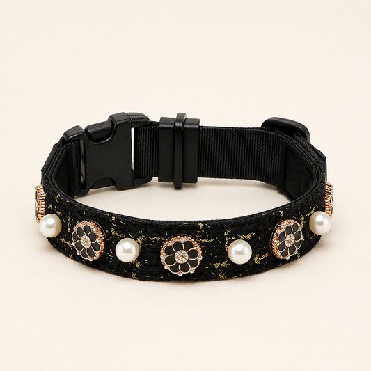 Pearl-embellished dog collar | Camellia-embellished collar, suitable for all dog breeds and cats