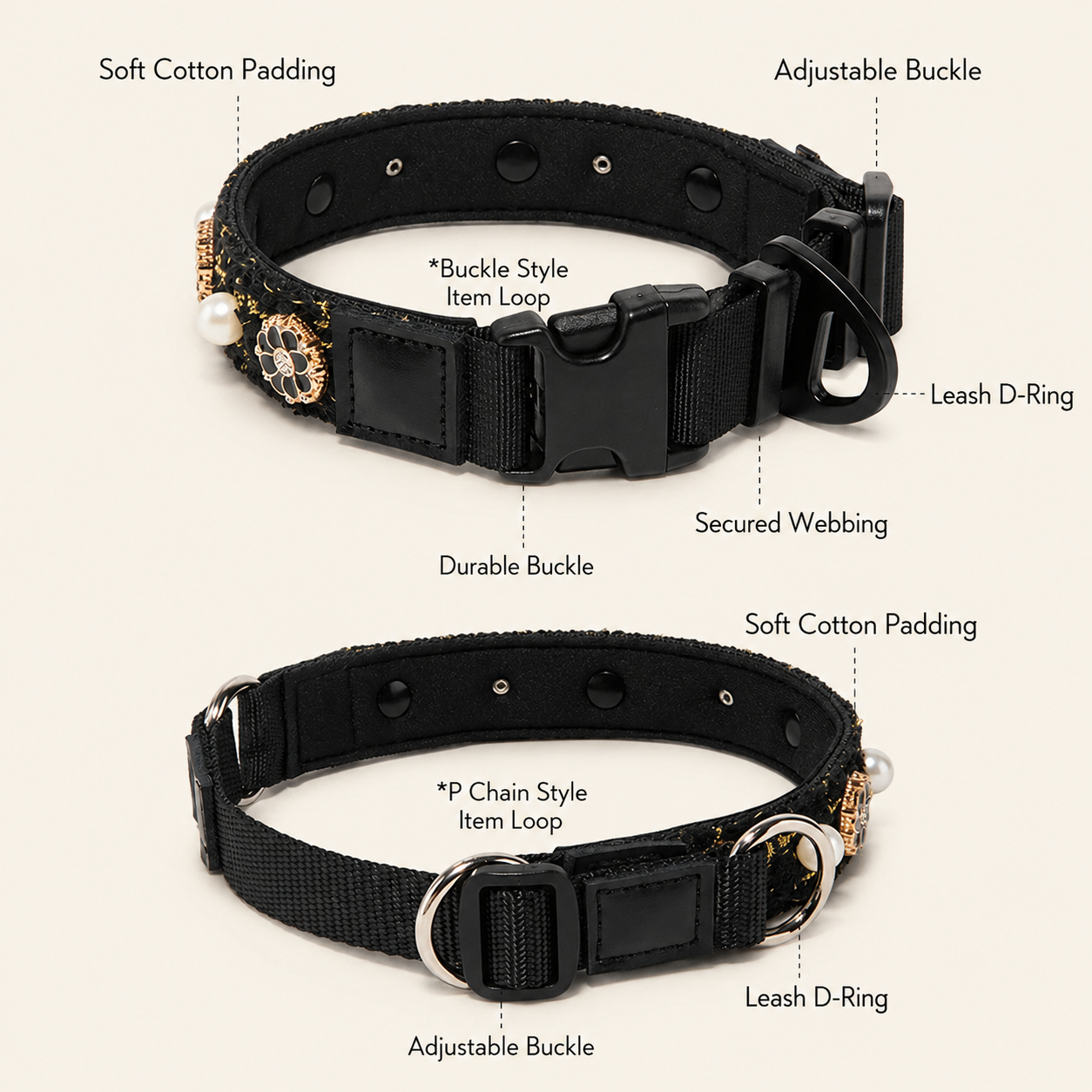 Pearl-embellished dog collar | Camellia-embellished collar, suitable for all dog breeds and cats