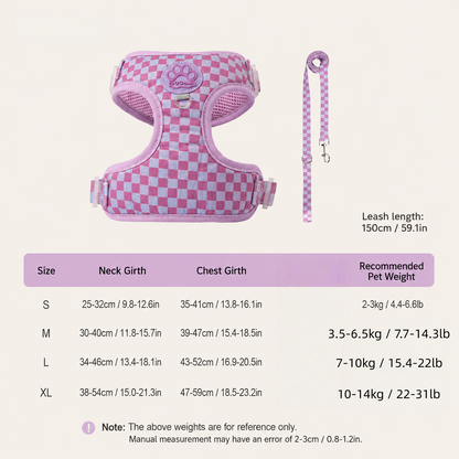 Retro Checkered Dog Harness and Leash Set