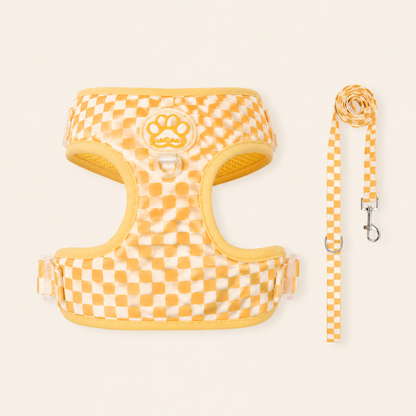 Retro Checkered Dog Harness and Leash Set