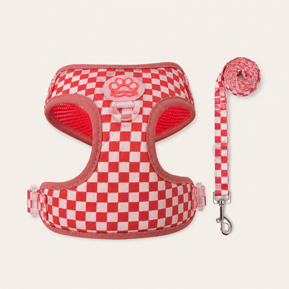 Retro Checkered Dog Harness and Leash Set