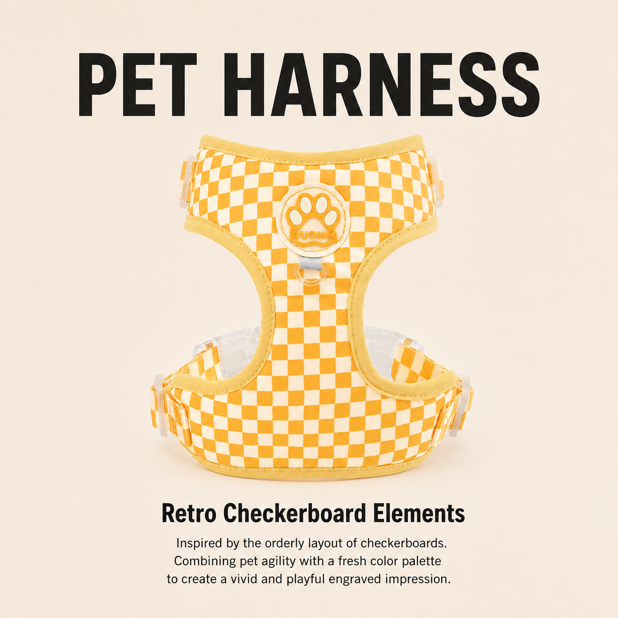 Retro Checkered Dog Harness and Leash Set