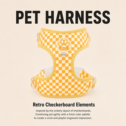 Retro Checkered Dog Harness and Leash Set