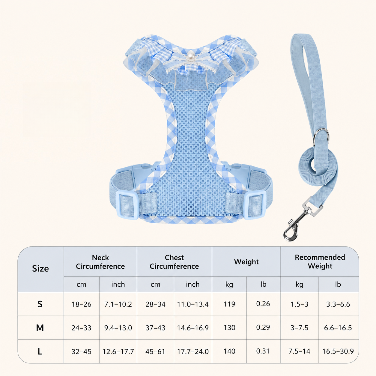 Lace and Beaded Leash and Harness Set, Breathable Mesh Design