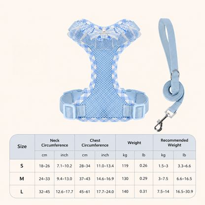 Lace and Beaded Leash and Harness Set, Breathable Mesh Design
