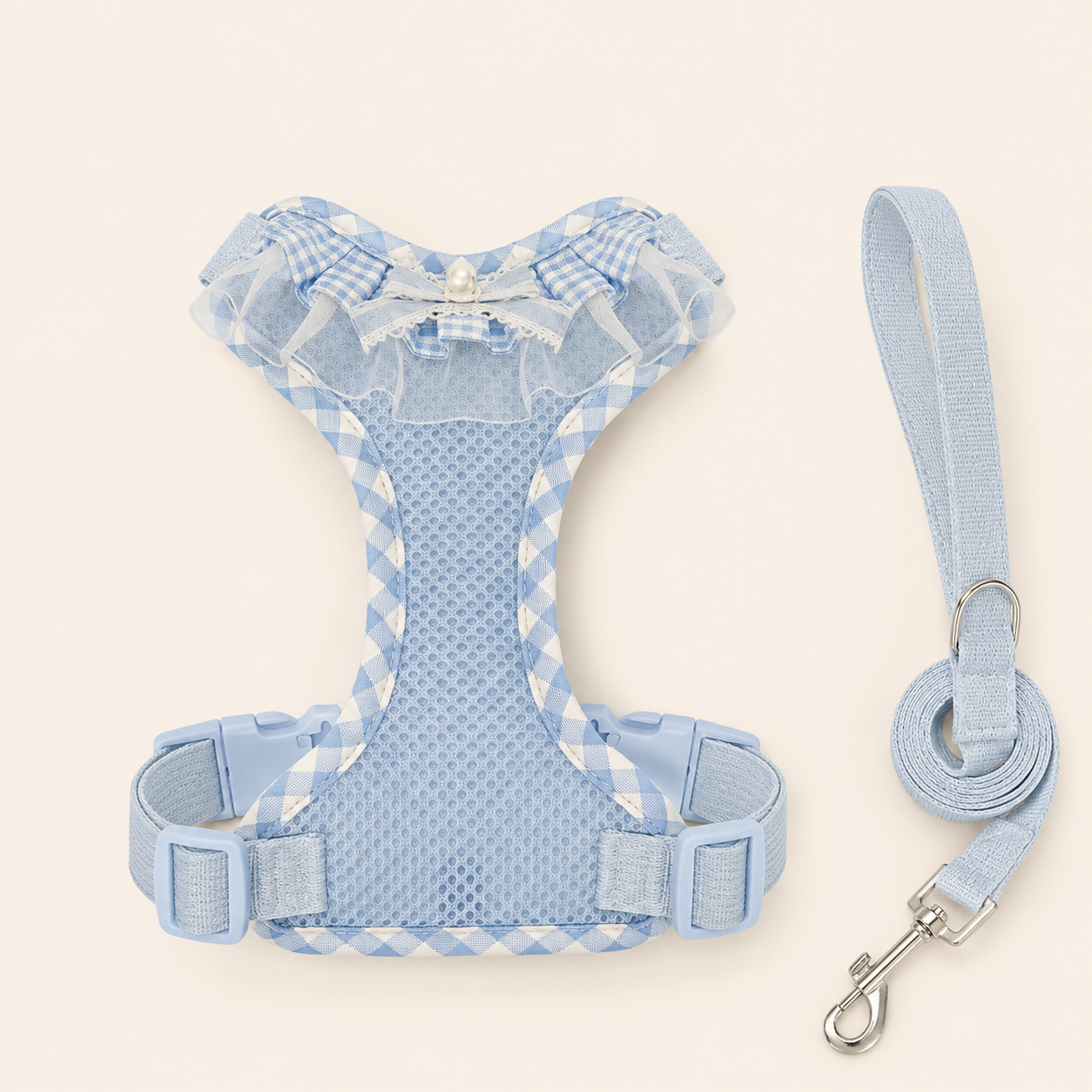 Lace and Beaded Leash and Harness Set, Breathable Mesh Design