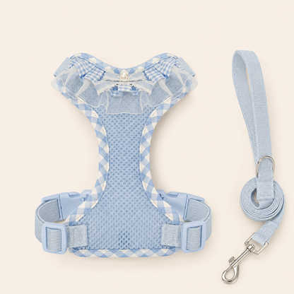 Lace and Beaded Leash and Harness Set, Breathable Mesh Design