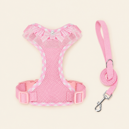 Lace and Beaded Leash and Harness Set, Breathable Mesh Design