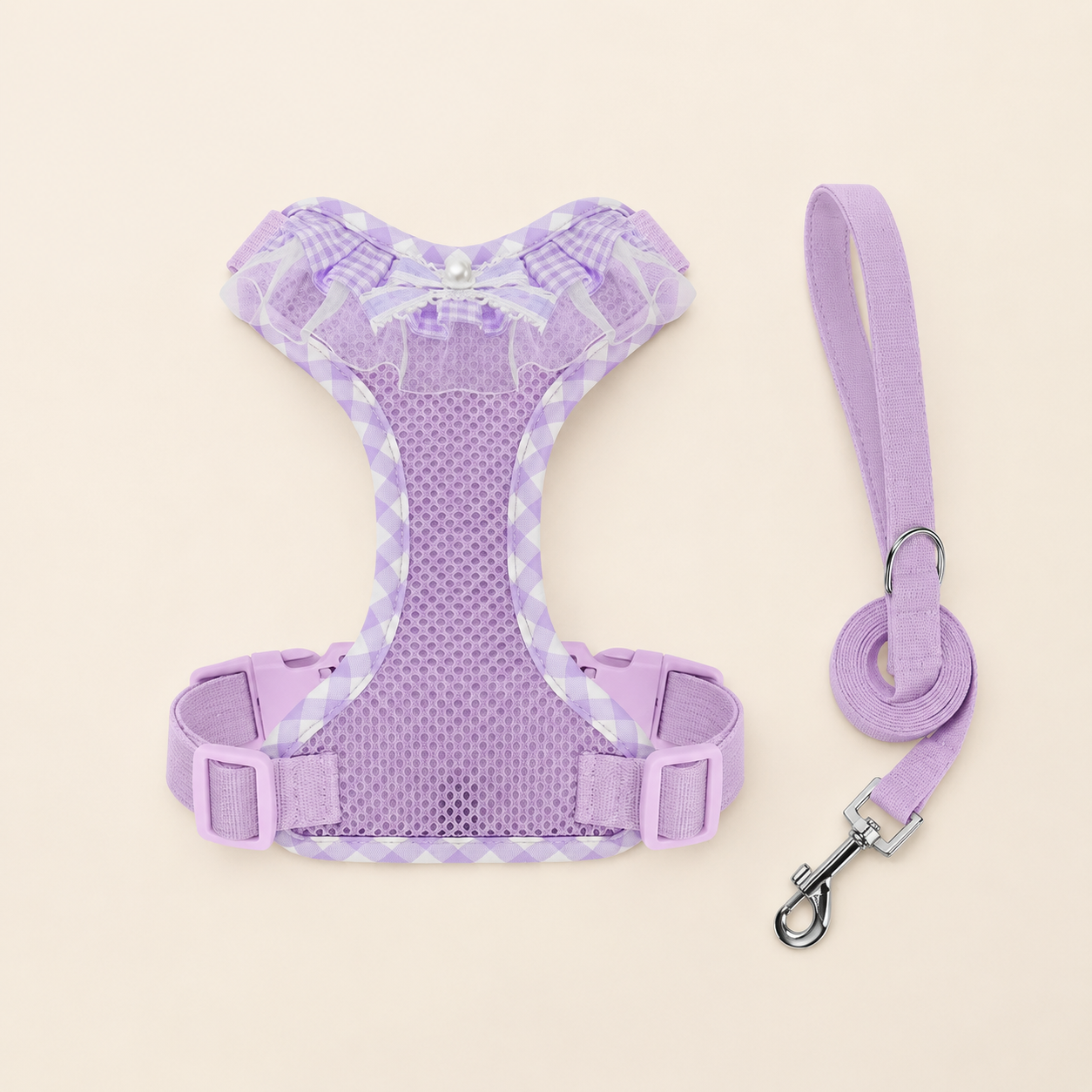 Lace and Beaded Leash and Harness Set, Breathable Mesh Design