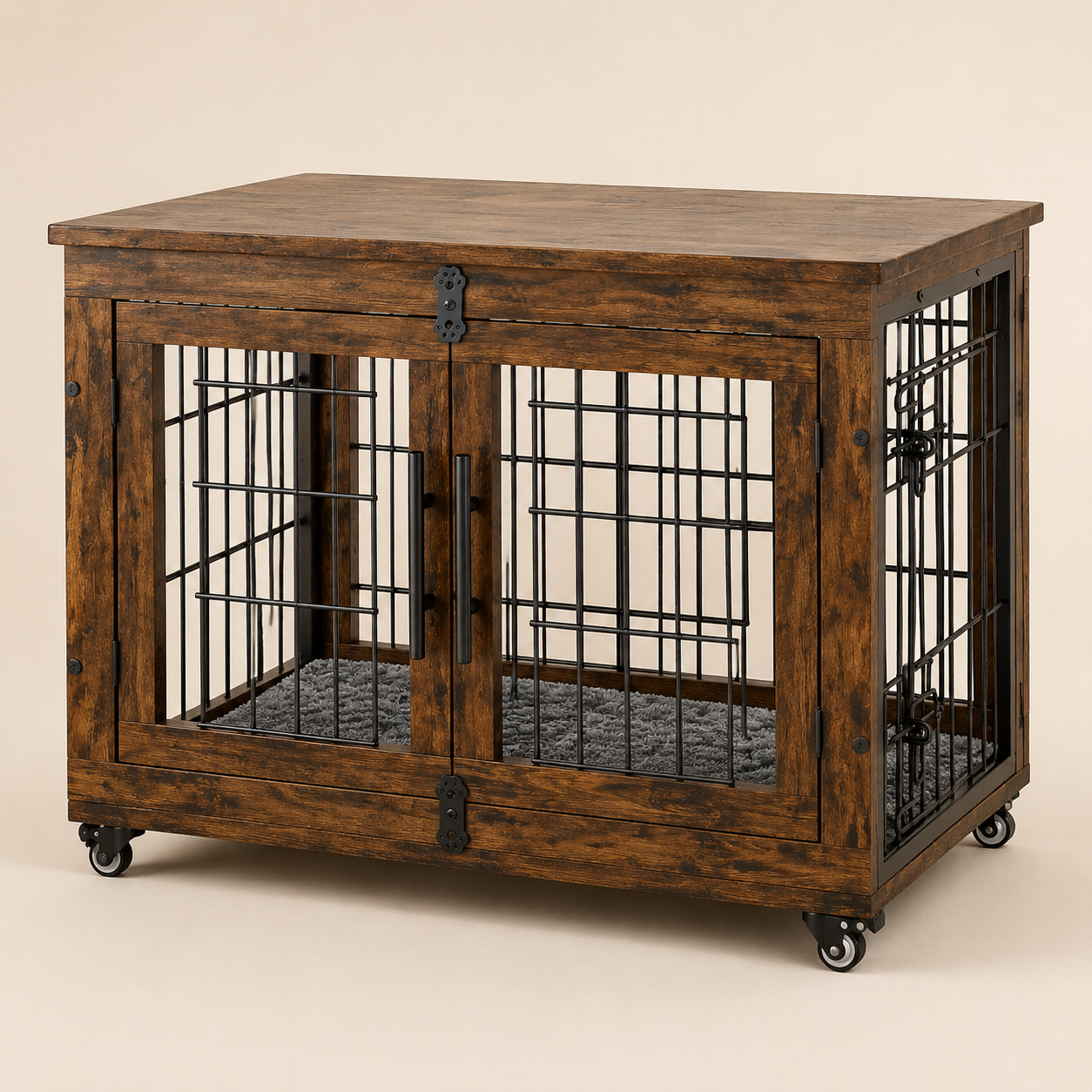 Dog crate, double doors, with storage space on top