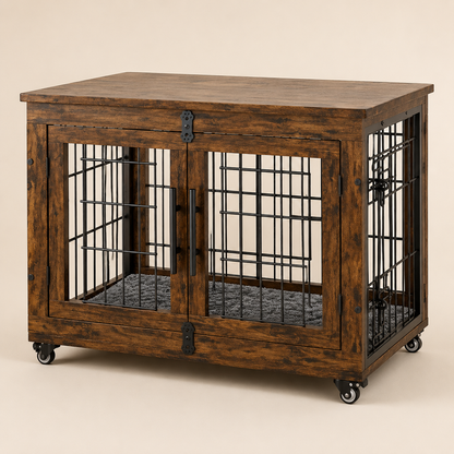 Dog crate, double doors, with storage space on top