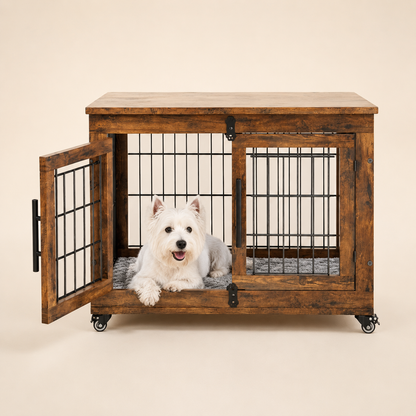 Dog crate, double doors, with storage space on top