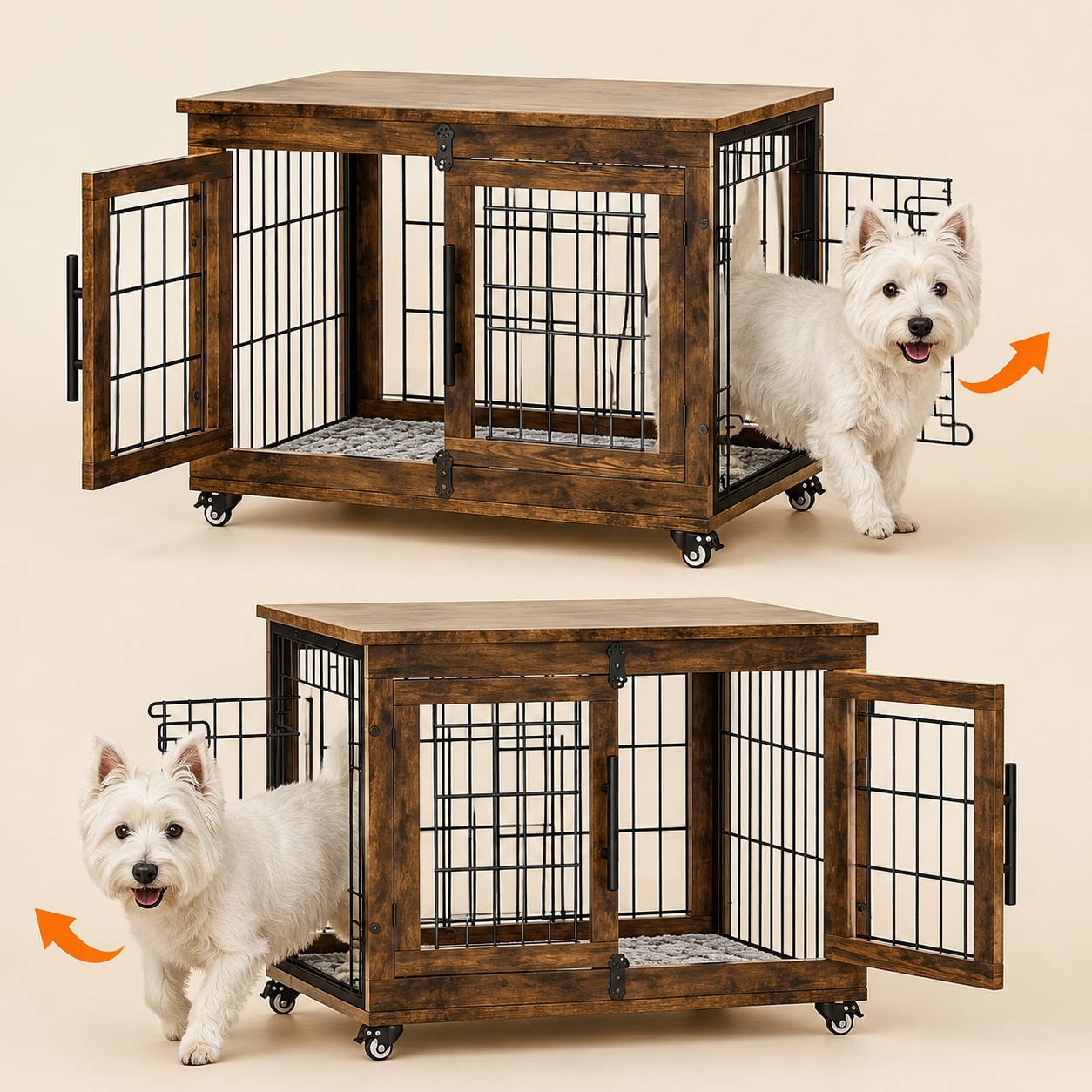 Dog crate, double doors, with storage space on top