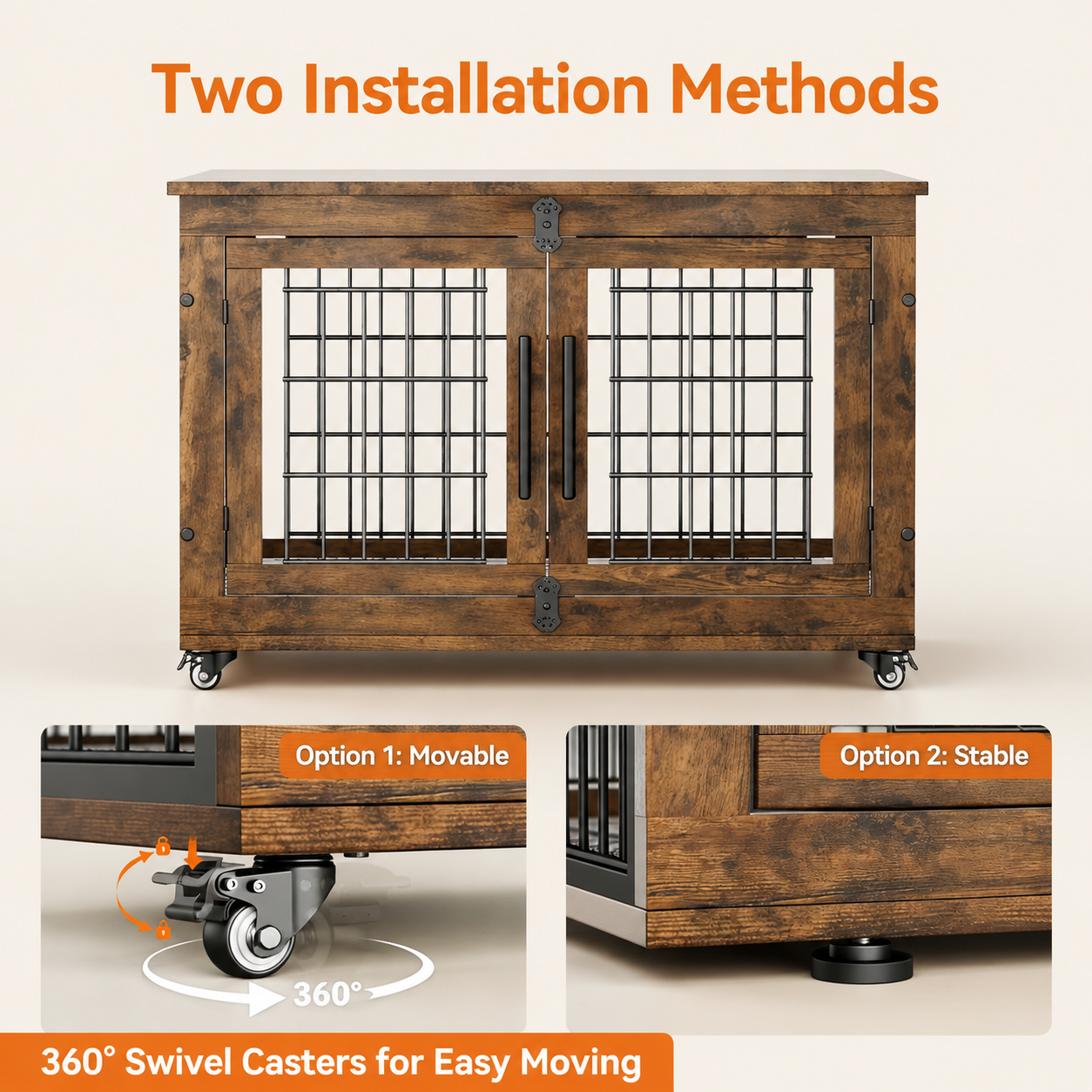 Dog crate, double doors, with storage space on top