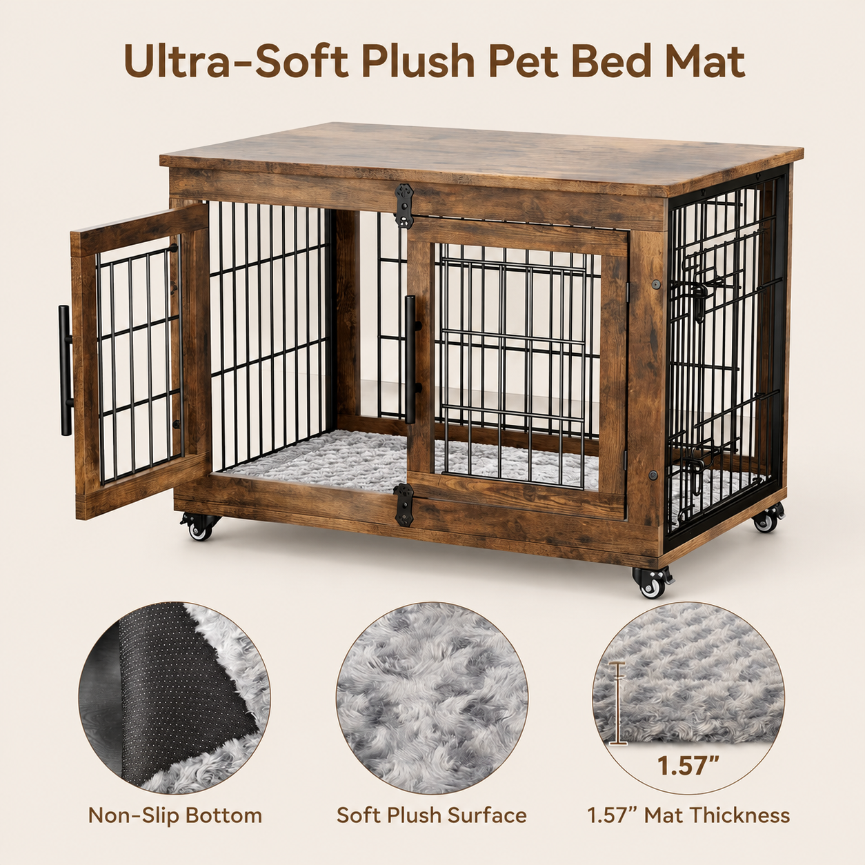 Dog crate, double doors, with storage space on top