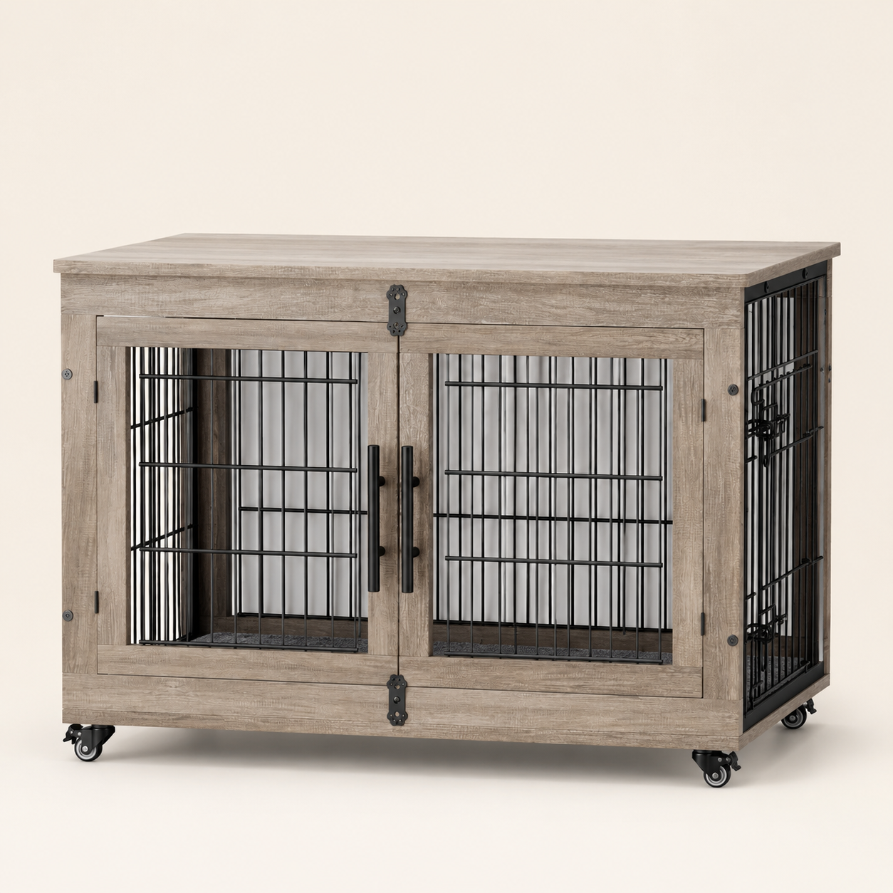 Dog crate, double doors, with storage space on top
