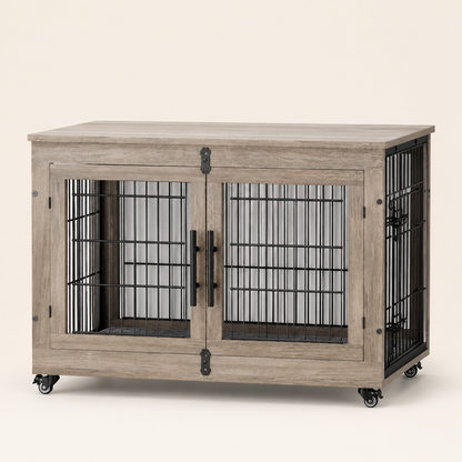 Dog crate, double doors, with storage space on top