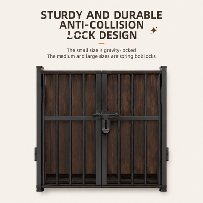 Wooden dog crate with a storage shelf on top and a litter tray