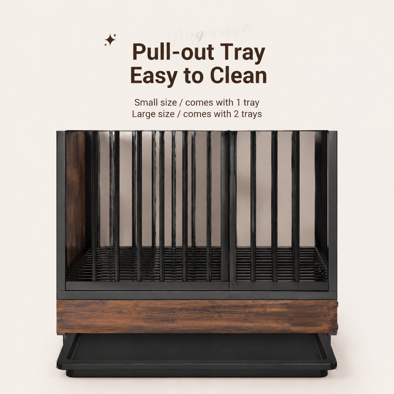 Wooden dog crate with a storage shelf on top and a litter tray