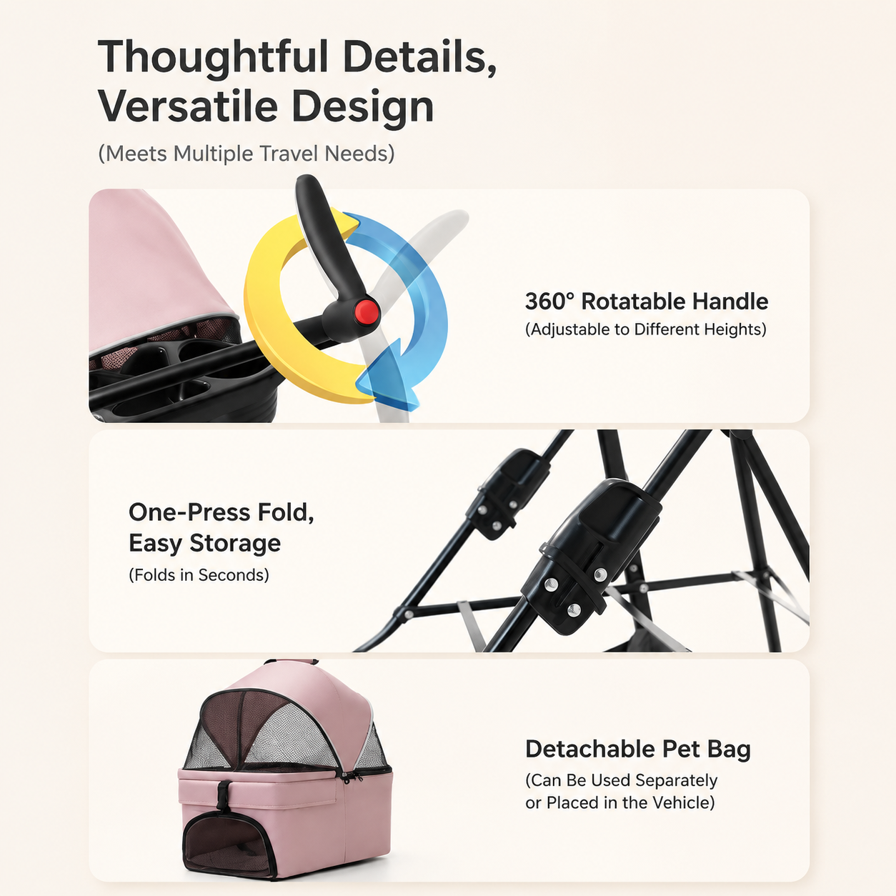 Foldable Pet Stroller—Suitable for Small Dogs and All Cats