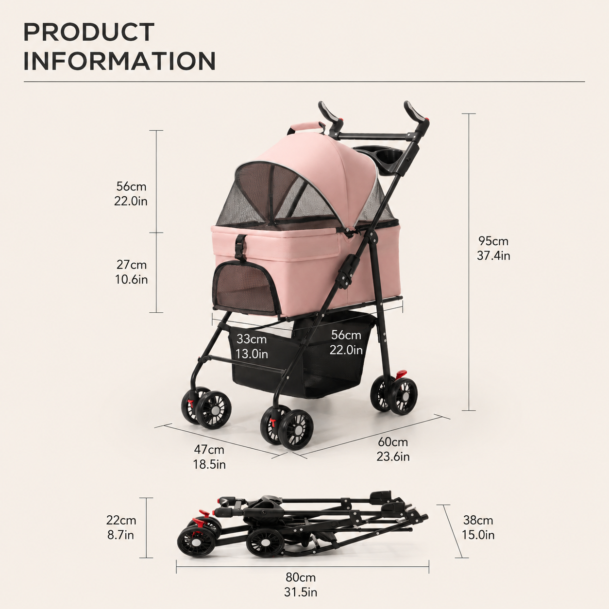 Foldable Pet Stroller—Suitable for Small Dogs and All Cats