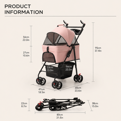Foldable Pet Stroller—Suitable for Small Dogs and All Cats