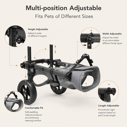 All Terrain Adjustable Pet Wheelchair - Suitable for Small Medium Large Dogs, Disabled Dog Walker Push Cart for Back Leg Injury Arthritis Recovery
