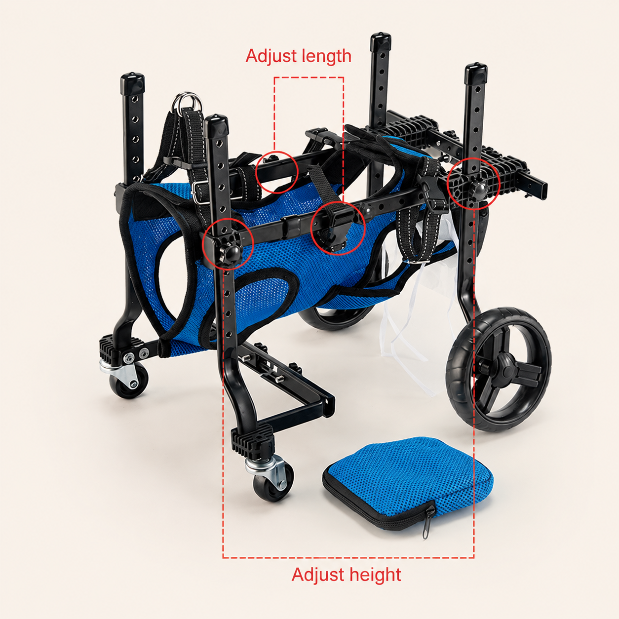 Four-Wheel Dog Wheelchair—For Paralysis, Disabilities, Rehabilitation, Training, and Mobility Assistance