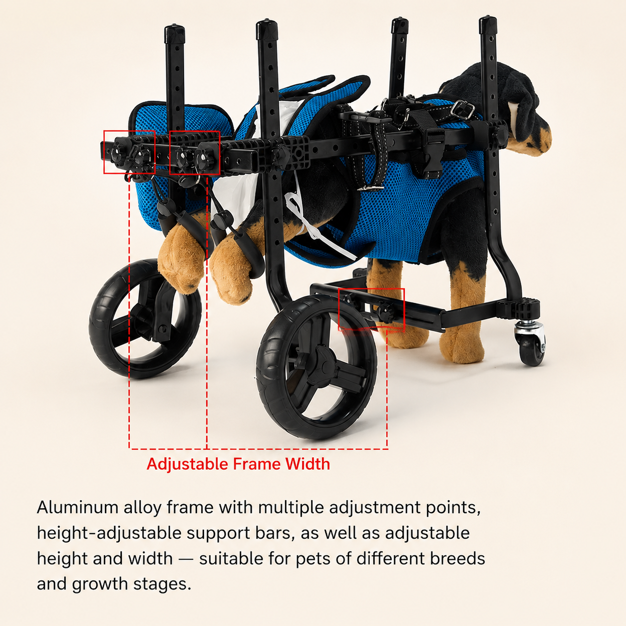 Four-Wheel Dog Wheelchair—For Paralysis, Disabilities, Rehabilitation, Training, and Mobility Assistance