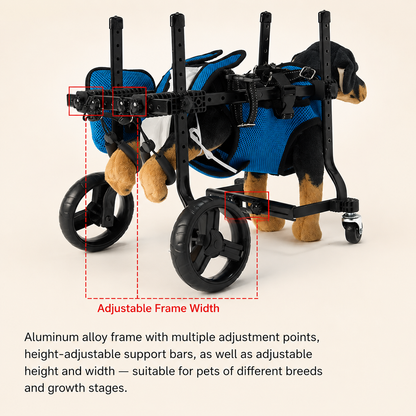 Four-Wheel Dog Wheelchair—For Paralysis, Disabilities, Rehabilitation, Training, and Mobility Assistance