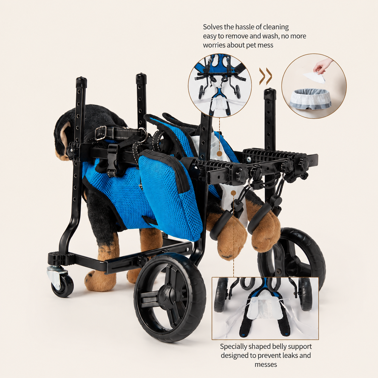 Four-Wheel Dog Wheelchair—For Paralysis, Disabilities, Rehabilitation, Training, and Mobility Assistance